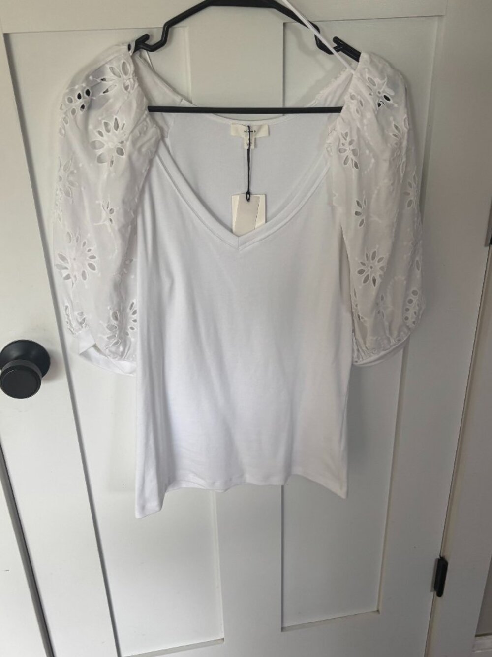 NWT! a loves a  V Neck Short Eyelet Balloon Sleeve T Shirt.